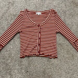 Red and White 3/4 Sleeve Fitted Button Down Shirt